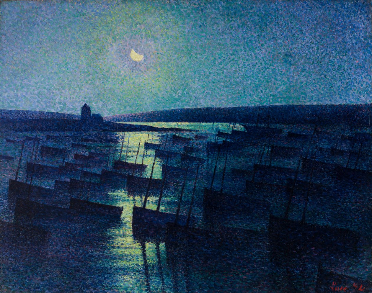 Camaret, maanlicht en vissersboten door Maximilien Luce