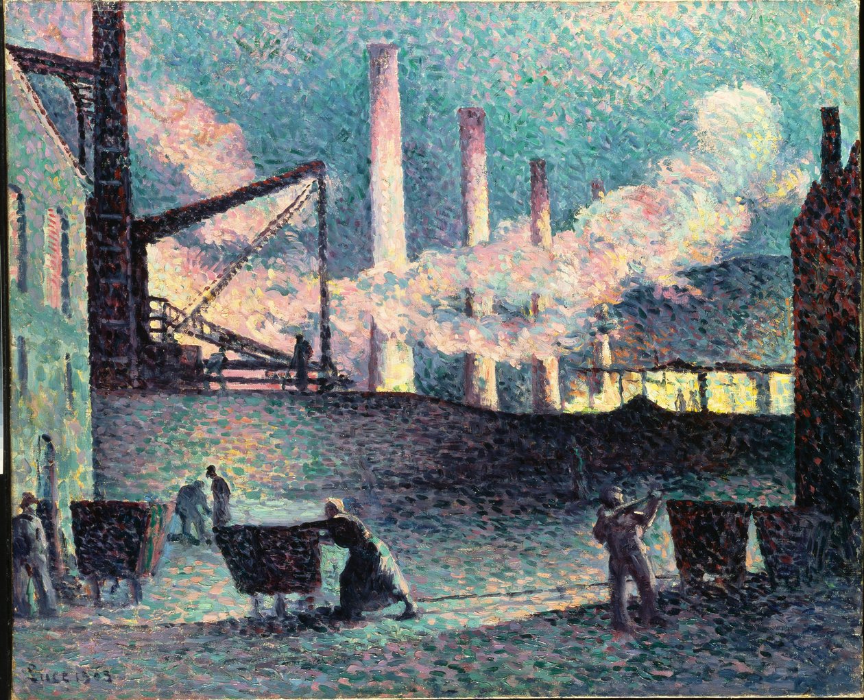 Fabriekschoorstenen in Couillet door Maximilien Luce