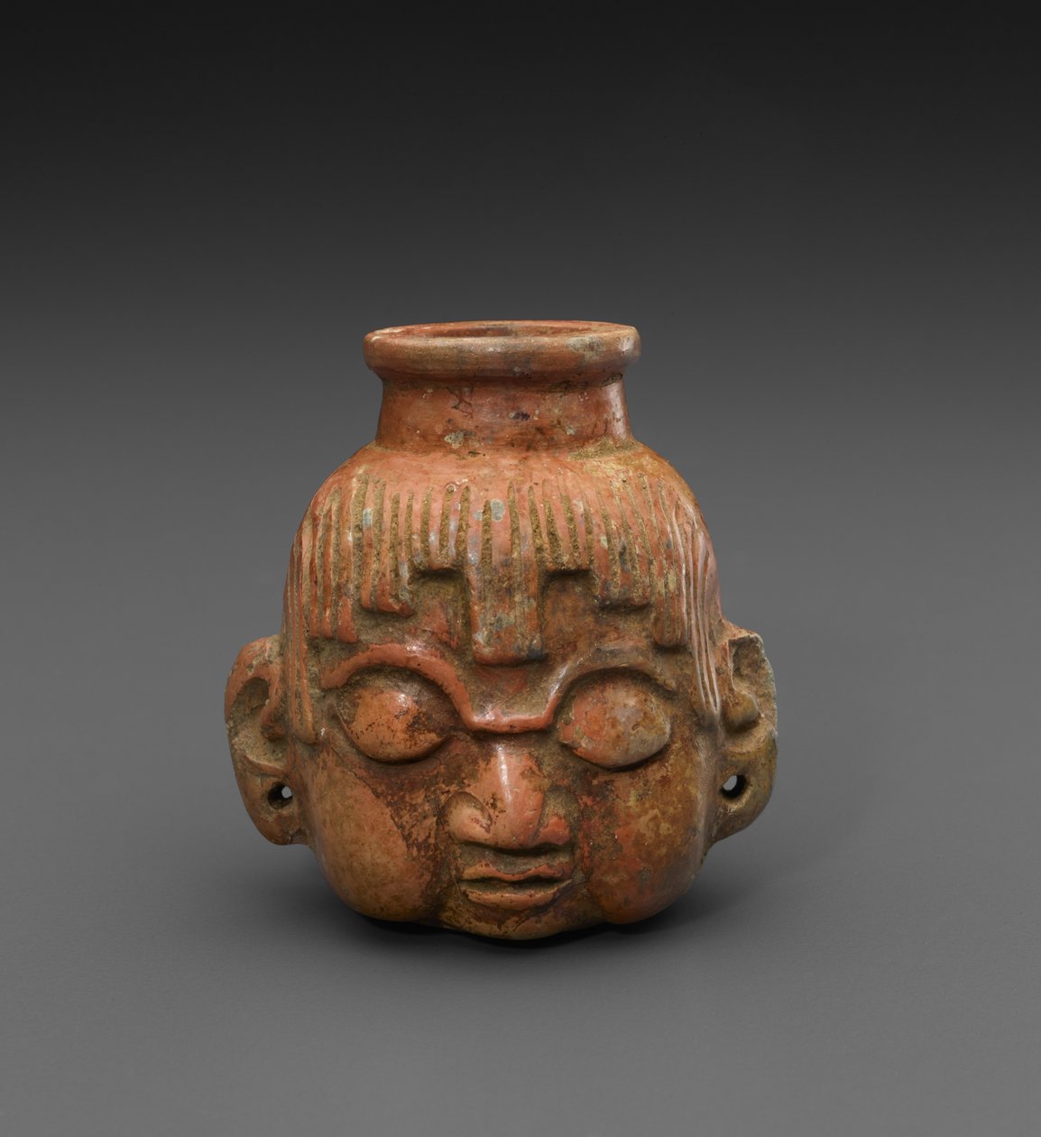 Beeldhoofd Fles, 600-900 n.Chr. door Mayan Mayan
