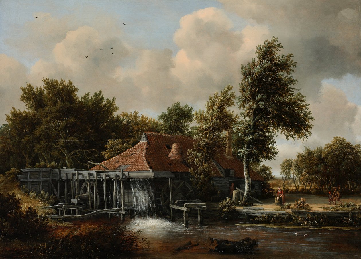 Een watermolen door Meindert Hobbema