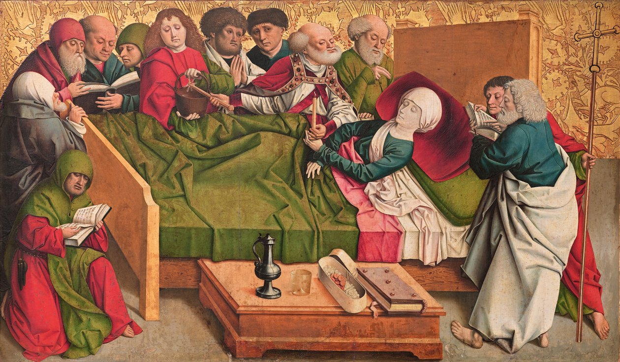 Dood van Maria, middenpaneel van het zogenaamde Pretschlaipfer-drieluik door Meister von Großgmain