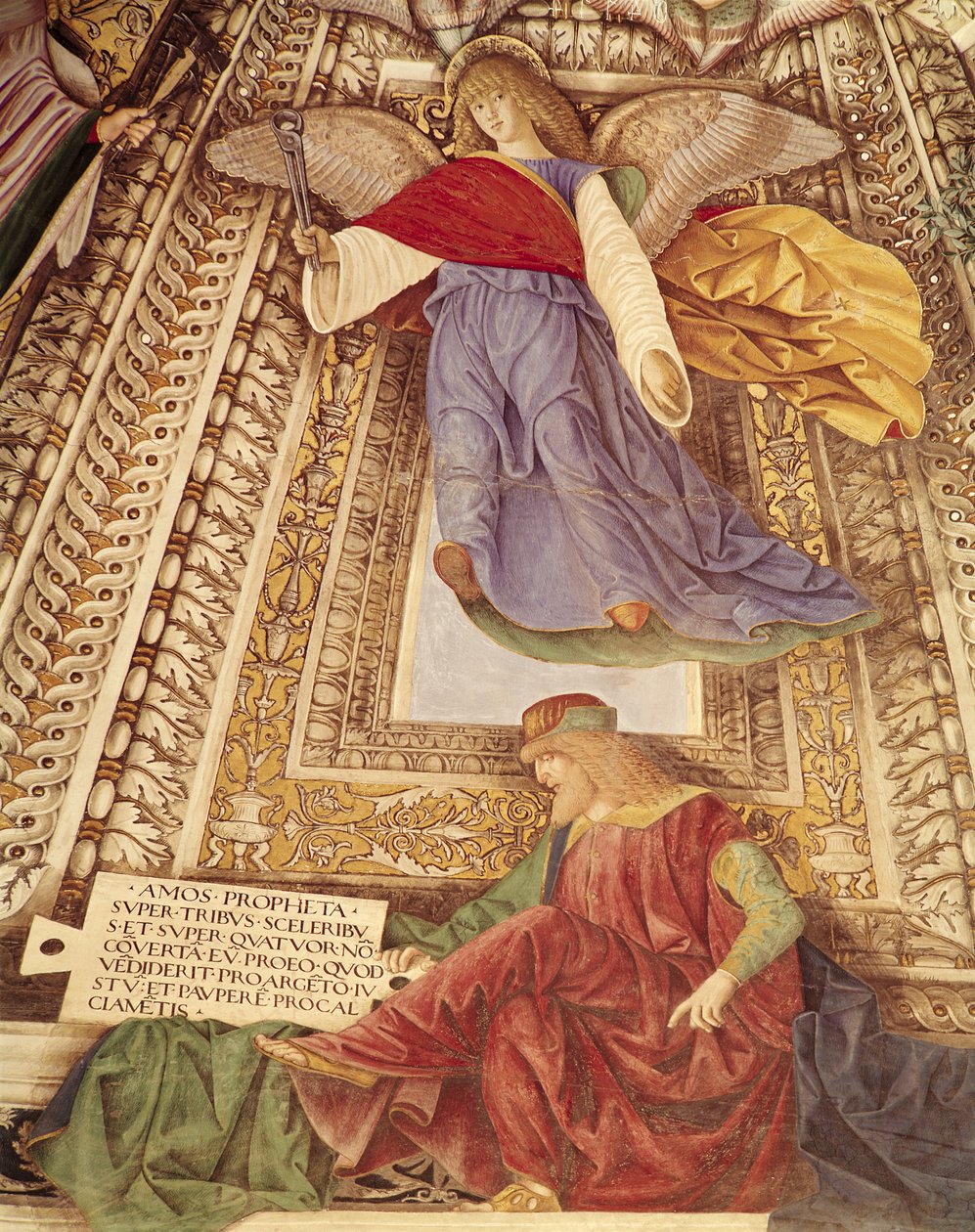 Amos en de engel met de tangen van het lijden van Christus, uit de koepel van de sacristie van St. Mark, c.1477 (detail) door Melozzo da Forli