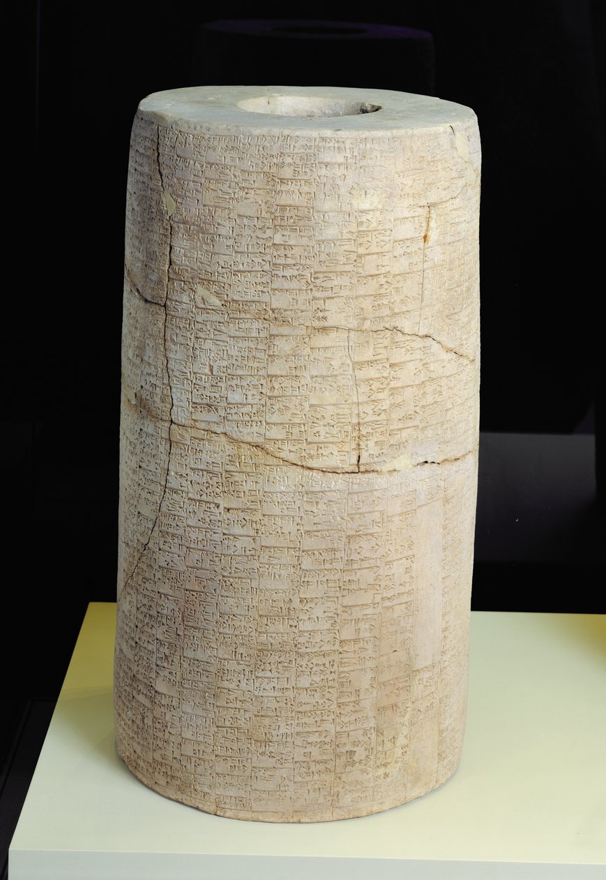 Cilinder B met een votiefinscriptie over de bouw van een tempel voor de god Ningirsu in Girsu door Gudea, Neo-Sumerisch, ca. 2120 v.Chr. door Mesopotamian