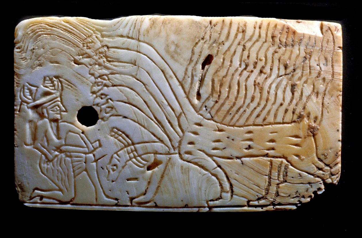 Plaquette die Ninurta afbeeldt in gevecht met een monster, c.1450 v.Chr. door Mesopotamian