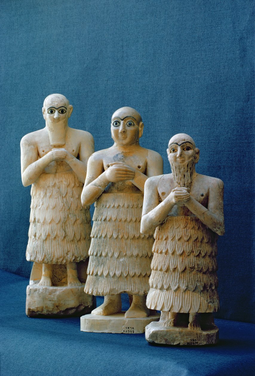 Votiefbeelden opgegraven in Nippur, Irak, c.2800 v.Chr. door Mesopotamian