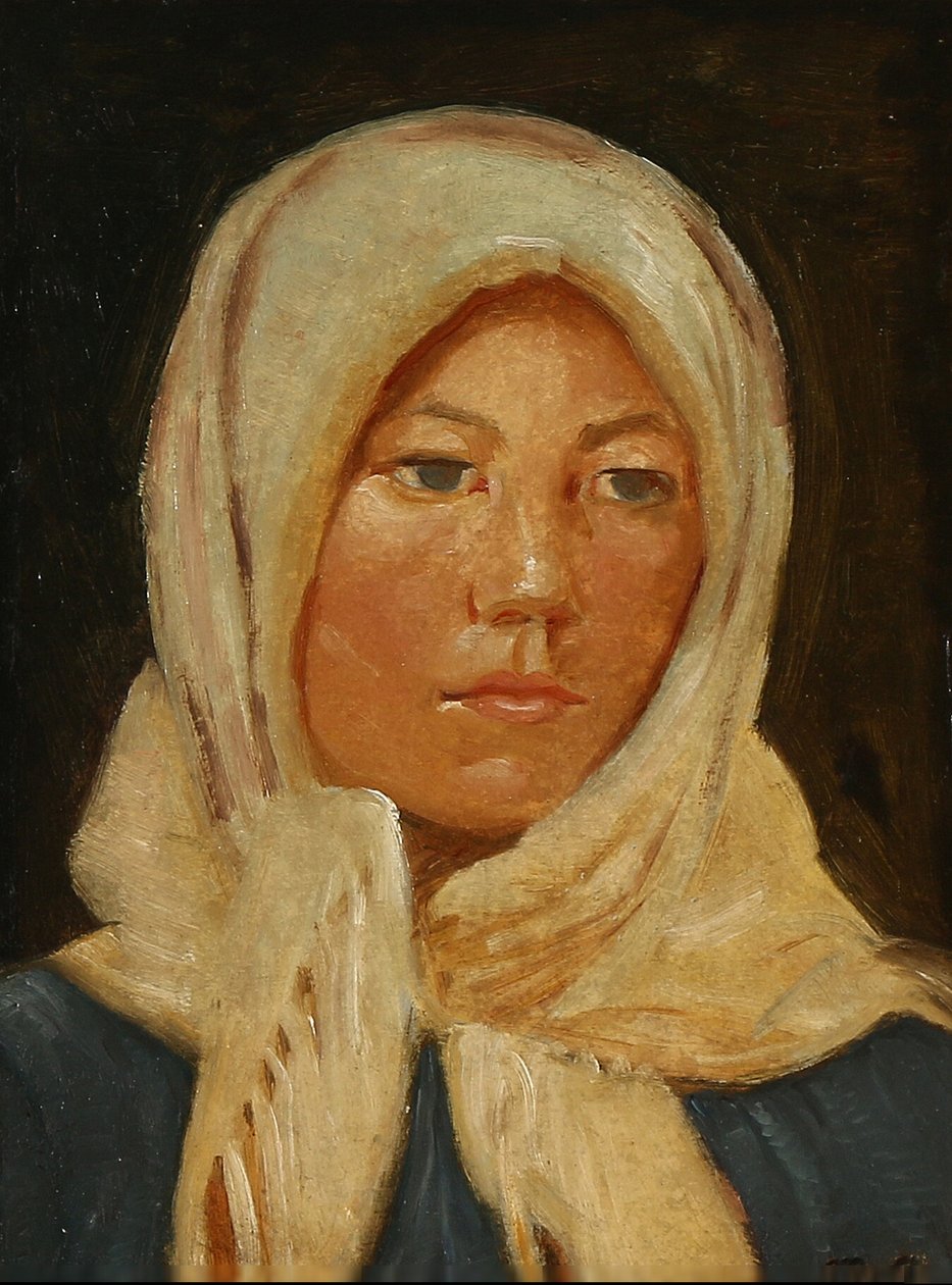 Jonge Vrouw uit Skagen, met een Sjaal door Michael Peter Ancher