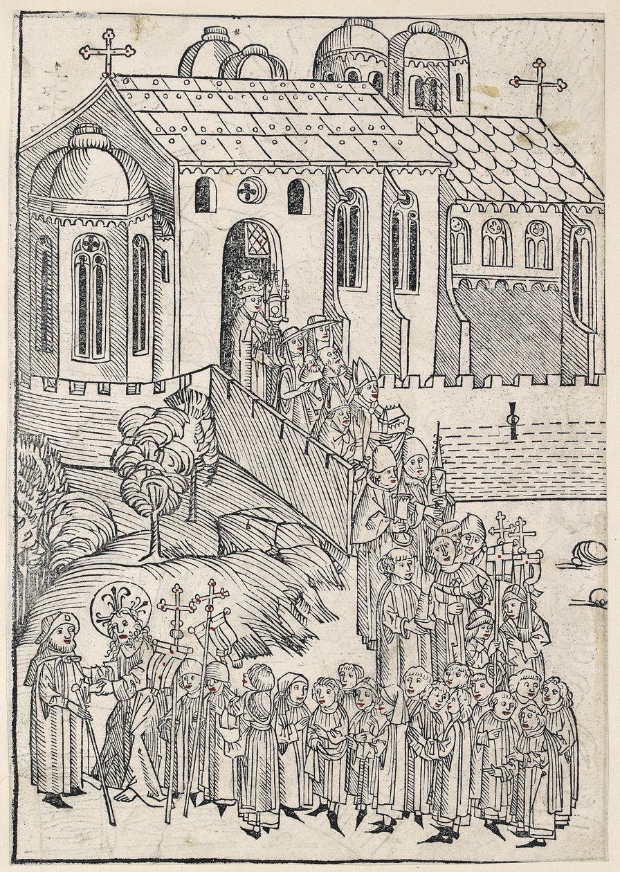 Christus begroet een pelgrim, ca. 1491 door Michael Wolgemut