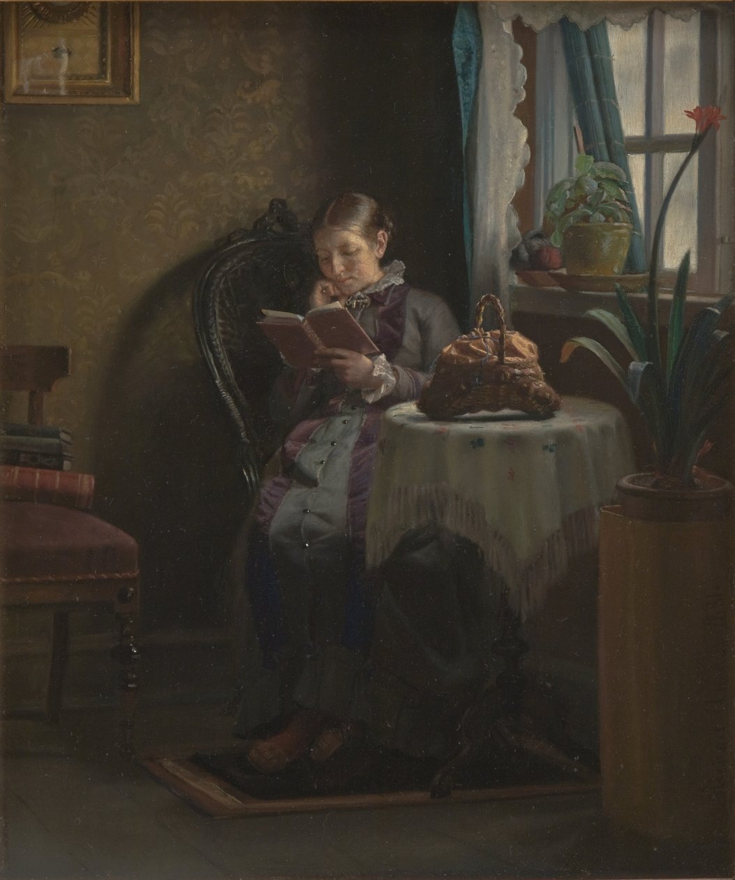 De vrouw van de kunstenaar leest door Michael Ancher