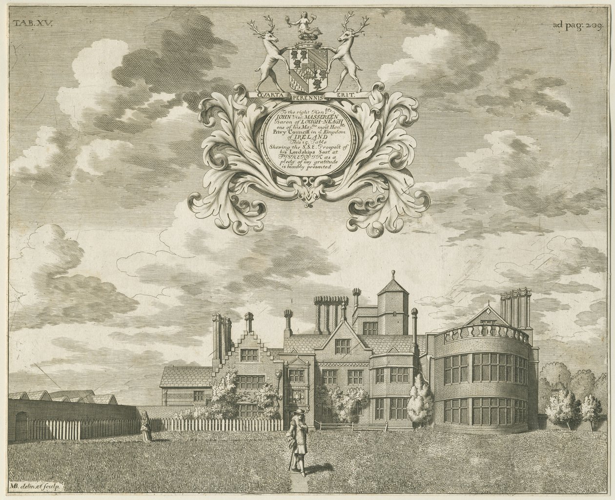 Fisherwick Hall: kopergravure, nd [1653-1686] door Michael Burghers