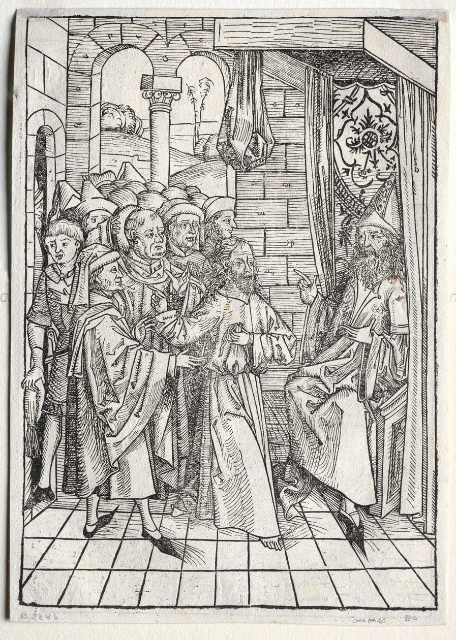 Der Schatzbehalter: Christus voor Kajafas (verso) door Michael Wolgemut