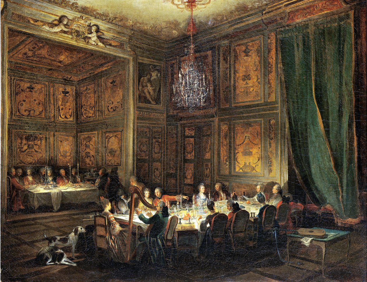 Diner van de Prins van Conti in de Tempel, 1766 door Michel Barthelemy Ollivier or Olivier