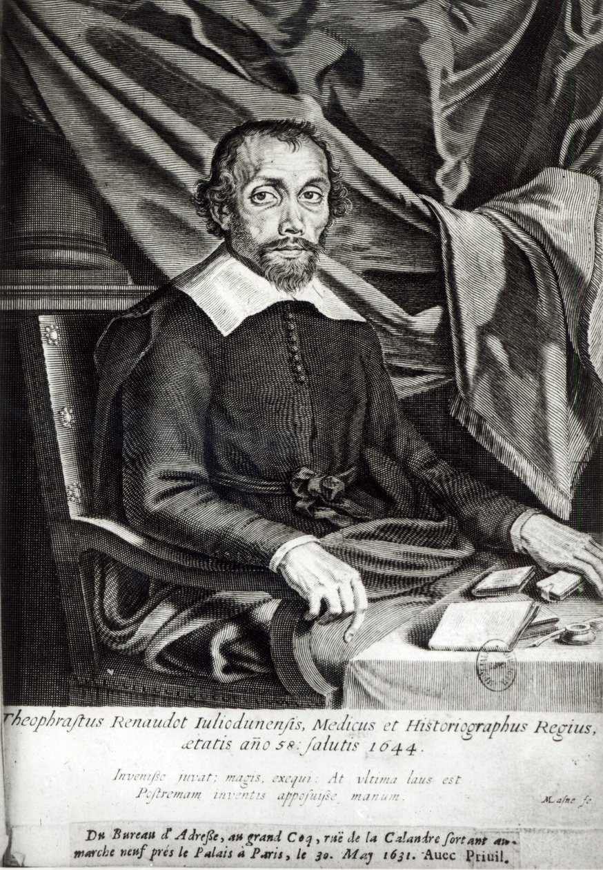 Portret van Theophraste Renaudot (1586-1653) op 58-jarige leeftijd, 1644 door Michel Lasne