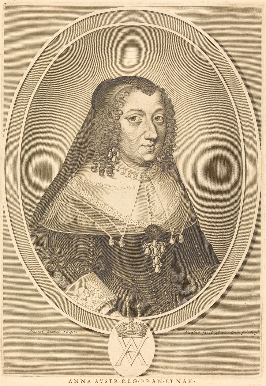 Anna van Oostenrijk door Michel Lasne after Jean Nocret