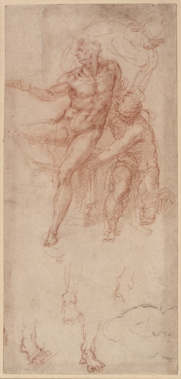 Figurenstudies (rode krijt op papier) door Michelangelo Buonarroti
