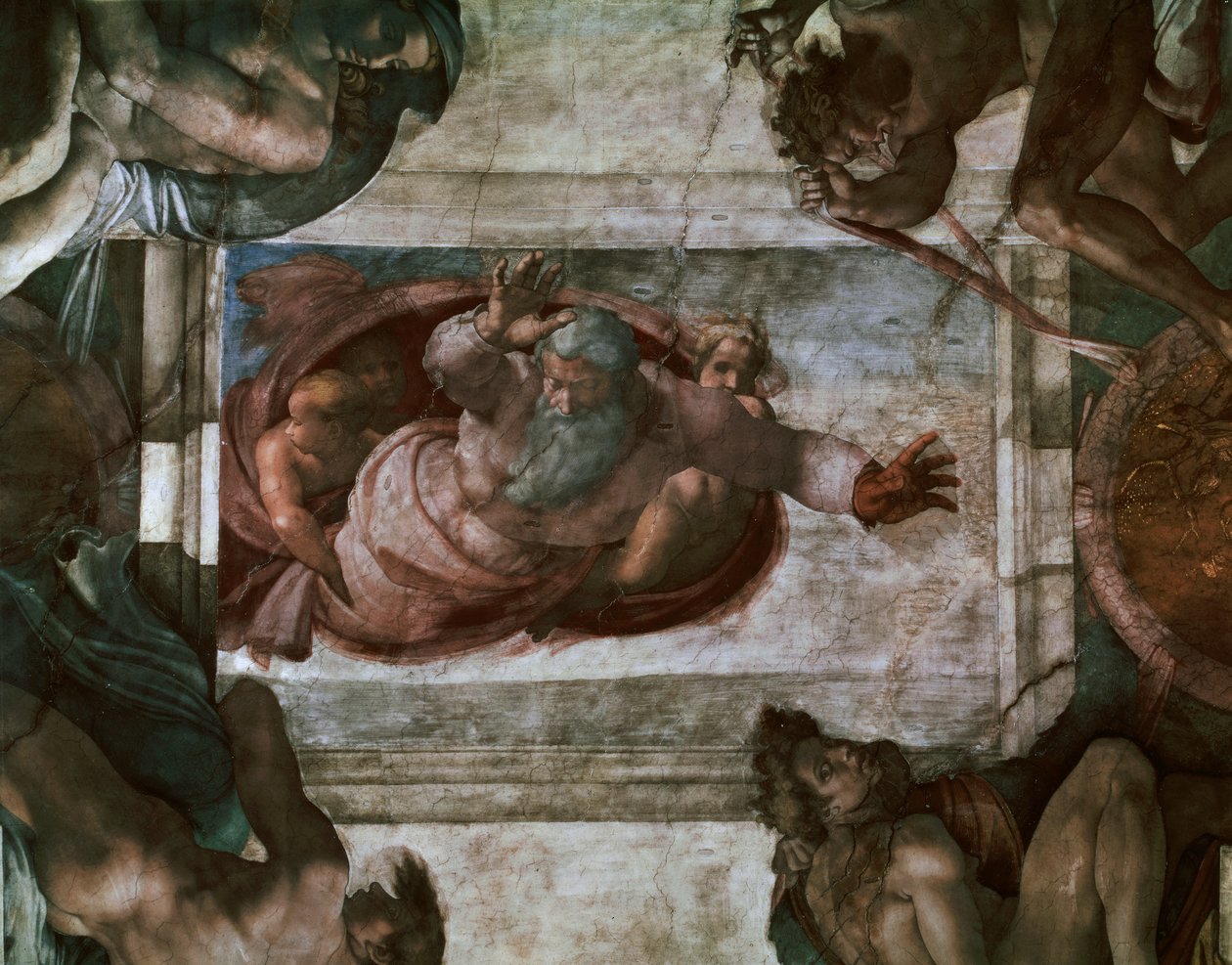 God scheidt de wateren, detail van het plafond van de Sixtijnse Kapel, 1508-12 door Michelangelo Buonarroti