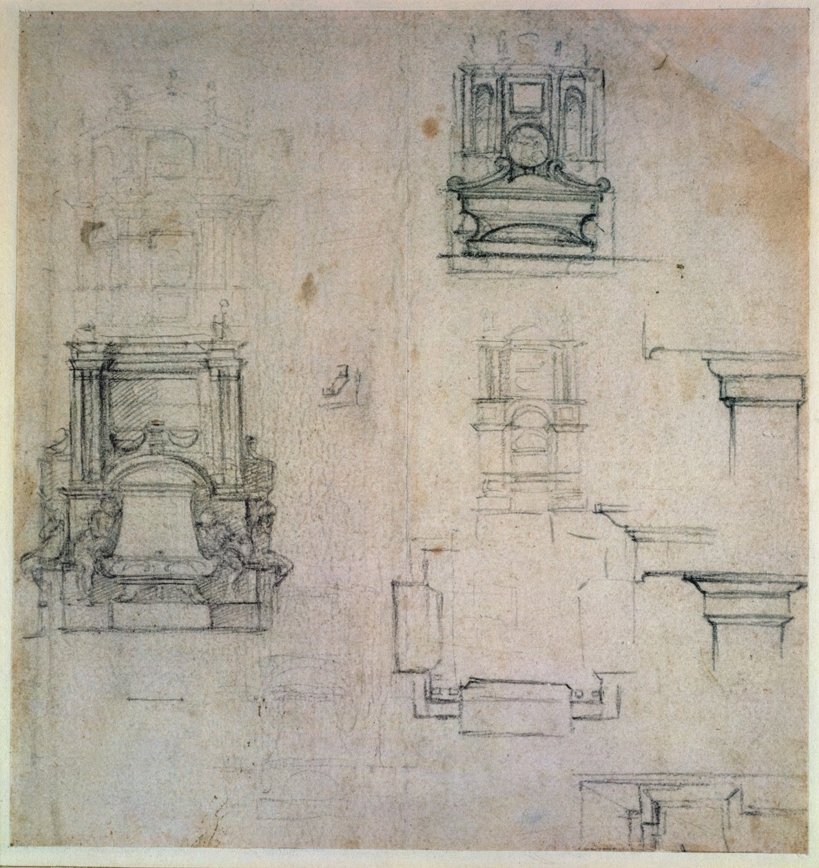 Ontwerpen voor graven (rode krijt) door Michelangelo Buonarroti