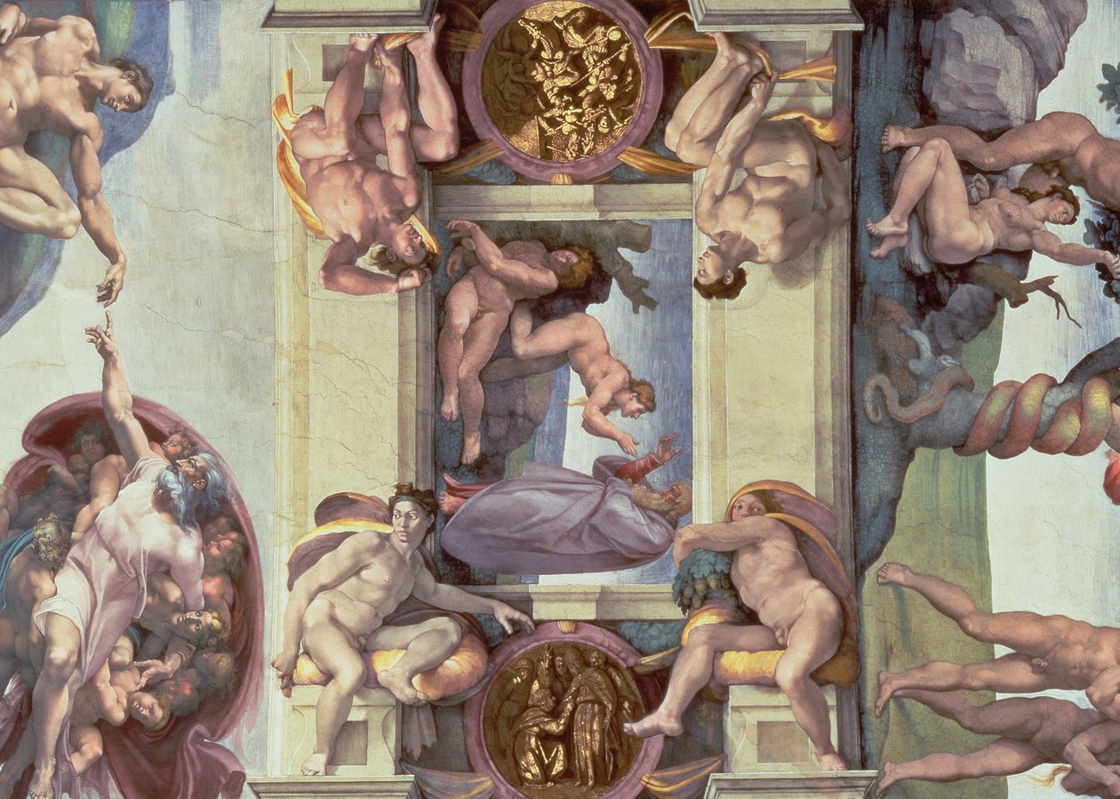 Plafond van de Sixtijnse Kapel (1508-12): De Schepping van Eva, 1510 (na restauratie) door Michelangelo Buonarroti