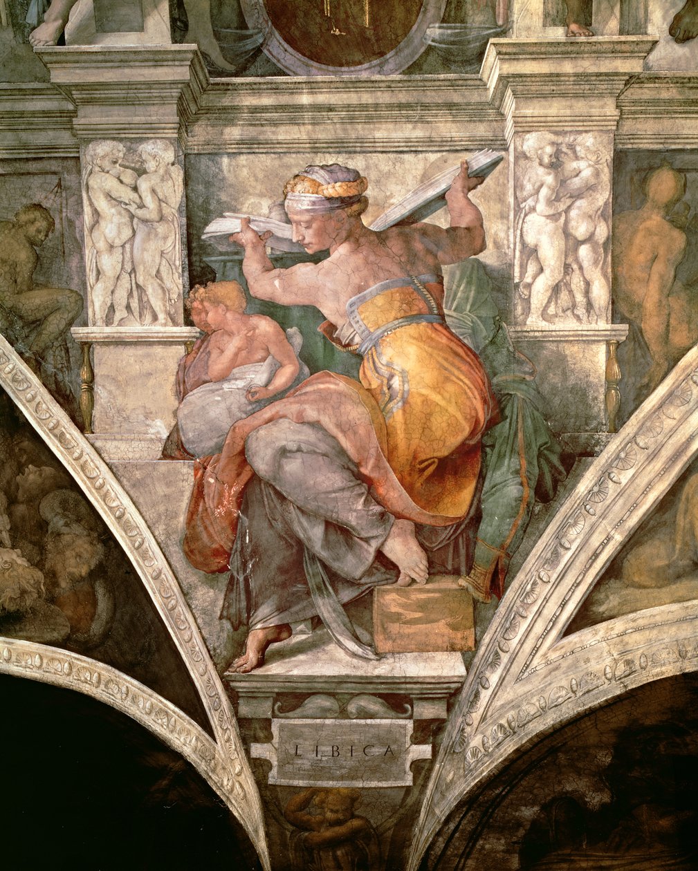 Sixtijnse Kapel Plafond: Libische Sibylle, c.1508-10 door Michelangelo Buonarroti