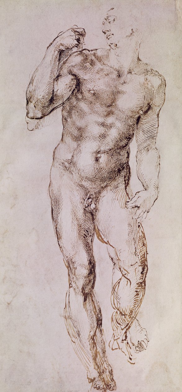 Schets van David met zijn slinger, 1503-4 door Michelangelo Buonarroti