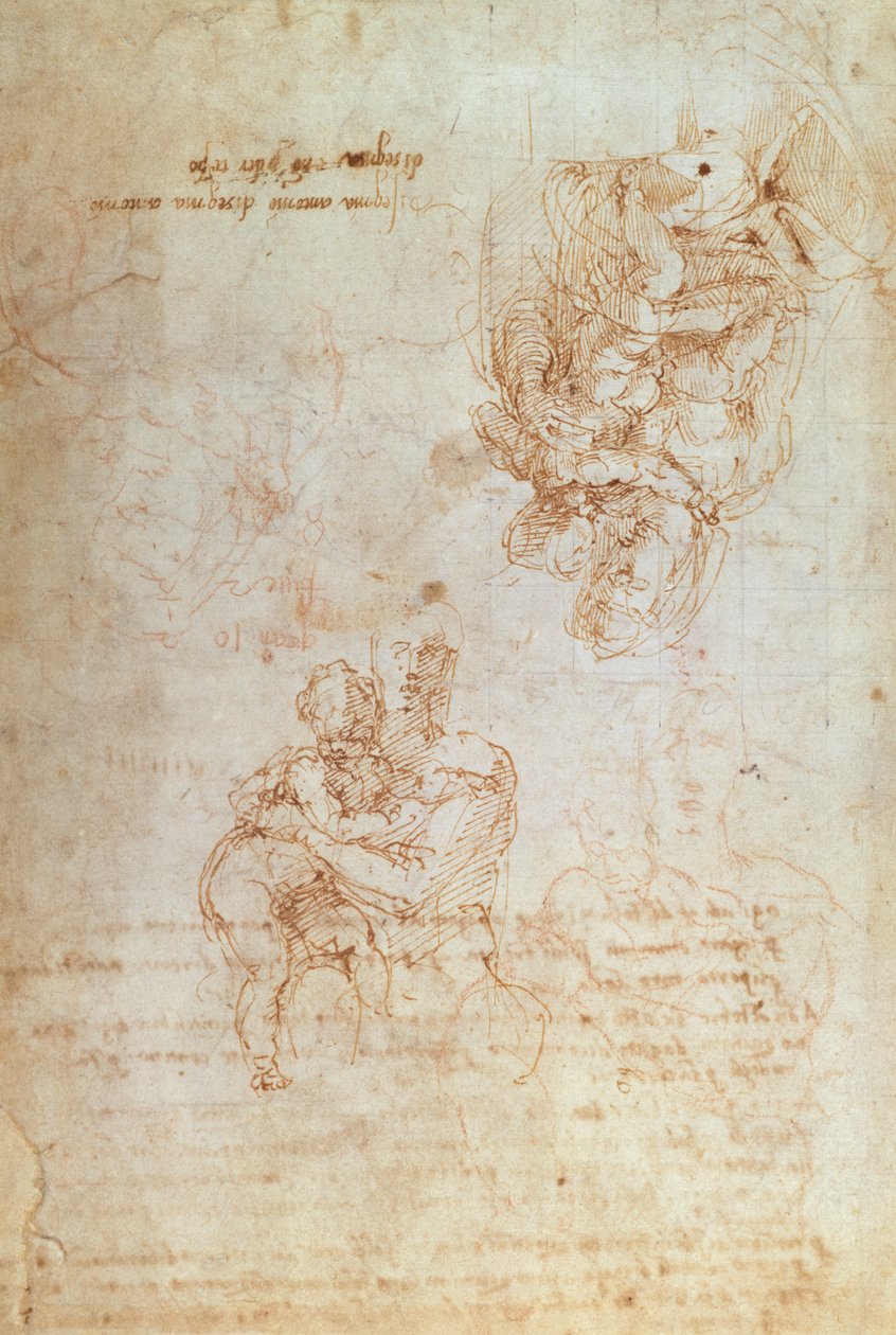 Studies van Madonna en Kind door Michelangelo Buonarroti