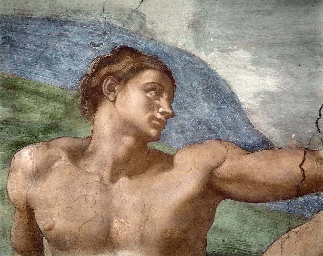 De Schepping van Adam, detail (1508-12) door Michelangelo Buonarroti