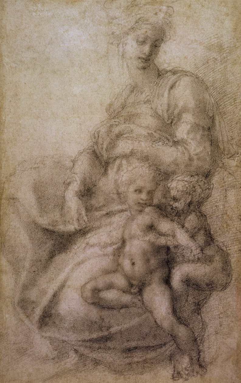De Maagd en het Kind met de jonge Johannes de Doper, c.1530 door Michelangelo Buonarroti