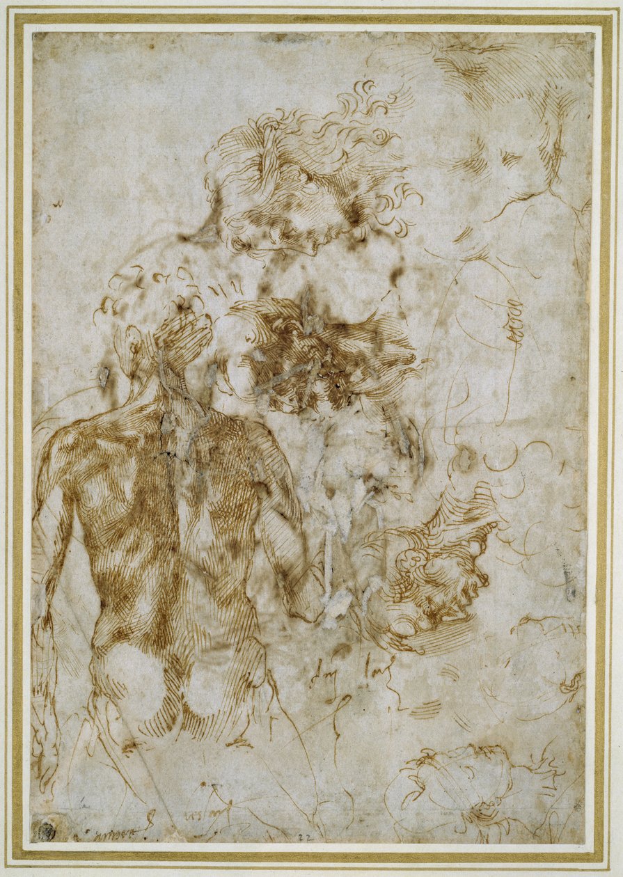 Diverse Figurenstudies door Michelangelo Buonarroti