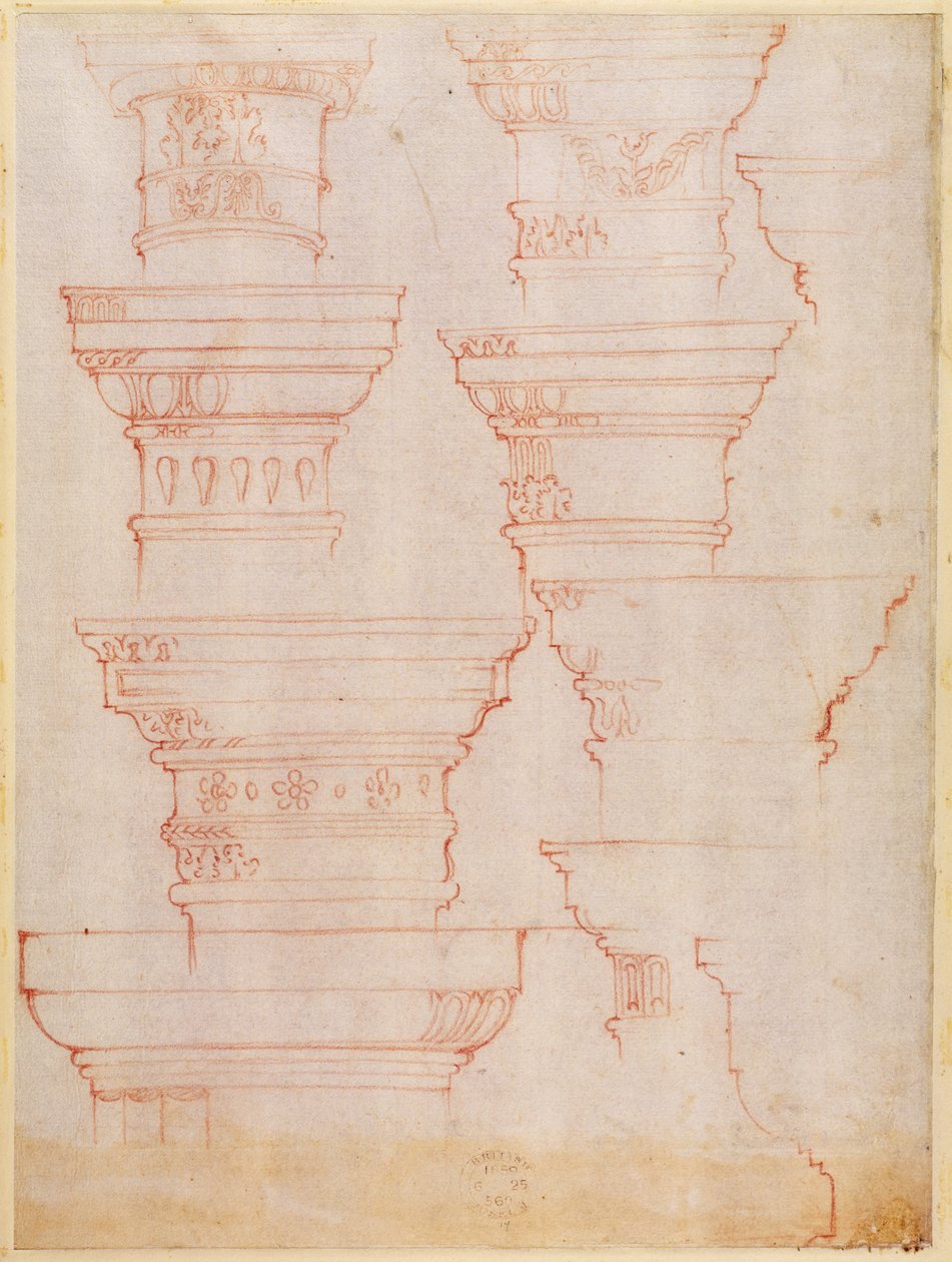 W.18v Studie van zuilkapitelen door Michelangelo Buonarroti