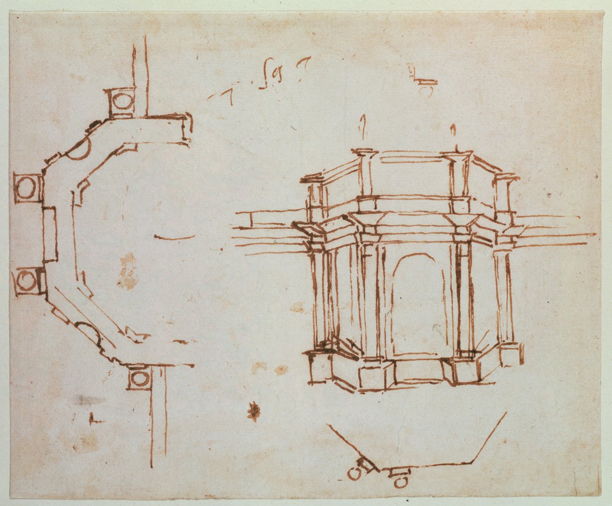 Architectonische schets door Michelangelo Buonarroti