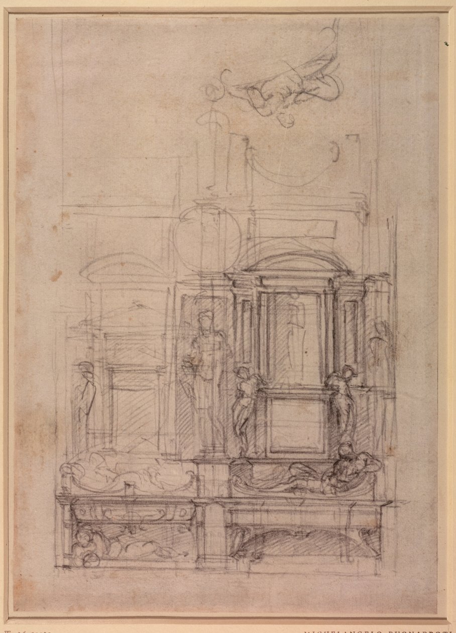 Ontwerp voor de Medici-kapel in de kerk van San Lorenzo, Florence (houtskool) door Michelangelo Buonarroti
