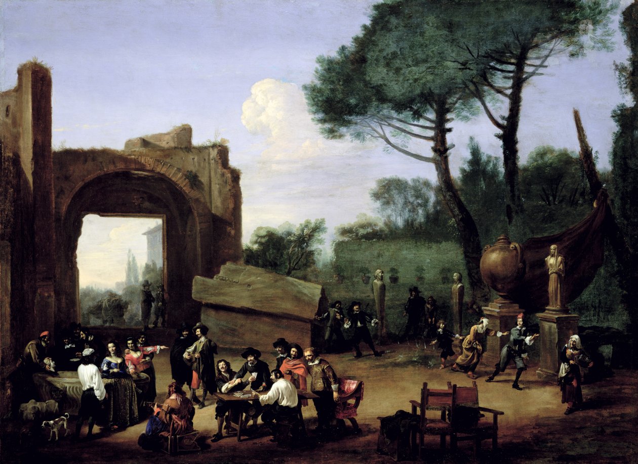 Tuinfeest met Romeinse kunstenaars door Michelangelo Cerquozzi
