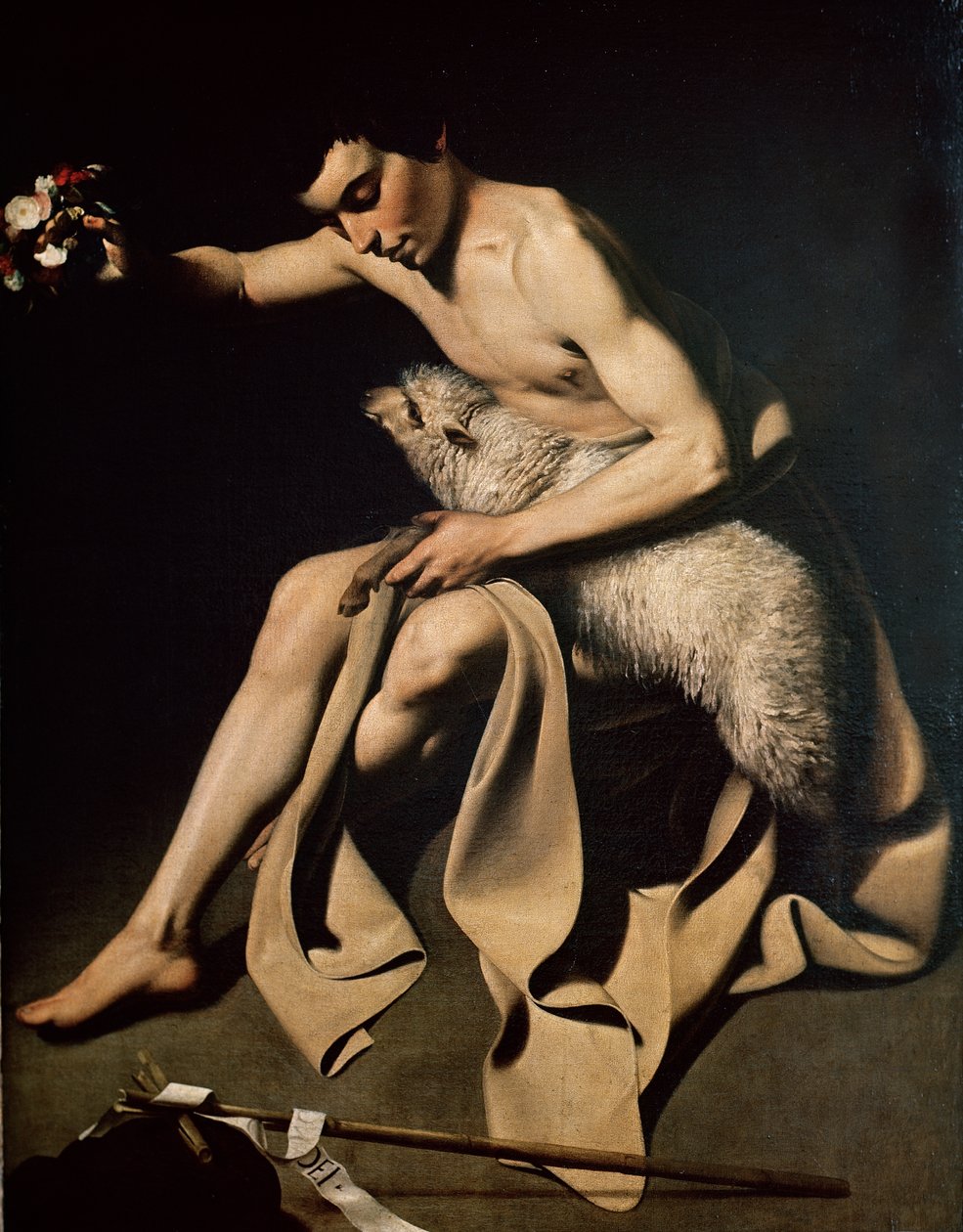 Johannes de Doper spelend met een lam door Michelangelo Merisi Caravaggio