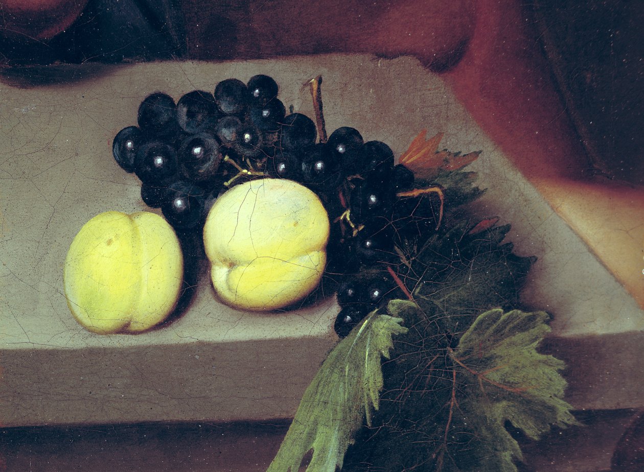 De Zieke Bacchus, detail (perziken en druiven) door Michelangelo Merisi Caravaggio