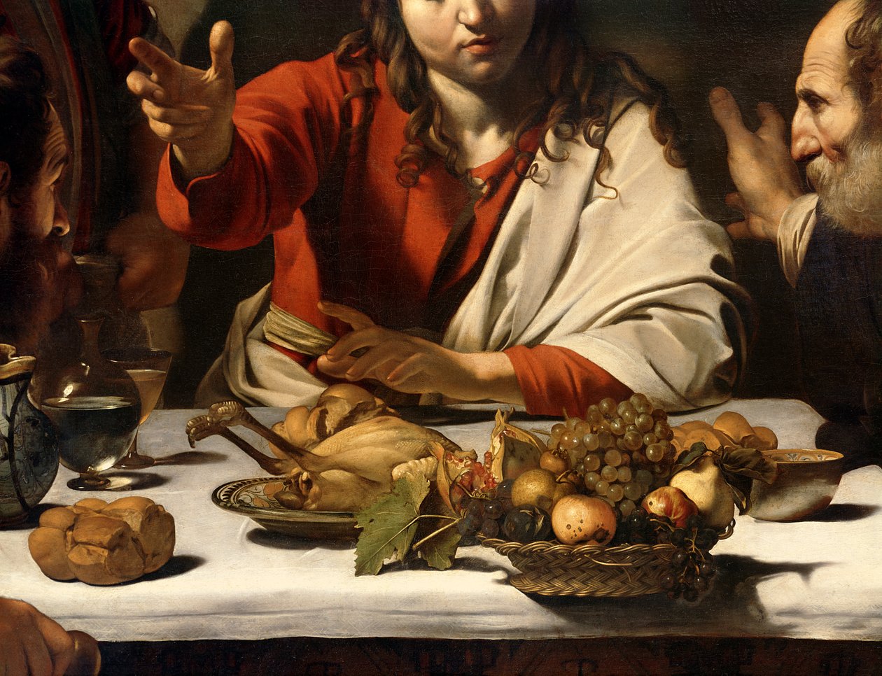 Het avondmaal in Emmaüs, 1601 (detail) door Michelangelo Merisi Caravaggio