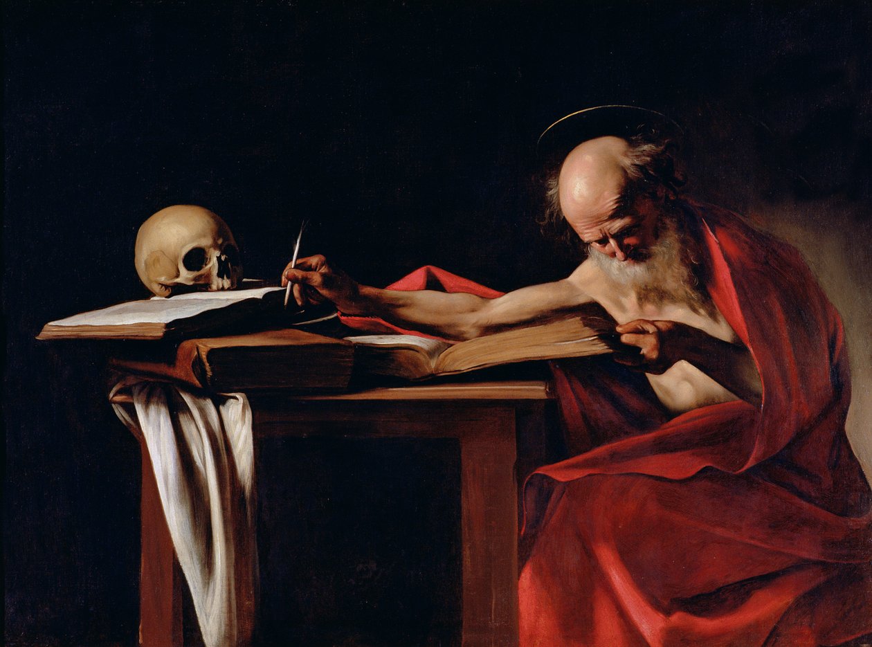 St. Hiëronymus Schrijvend, c.1604 (detail) door Michelangelo Merisi Caravaggio