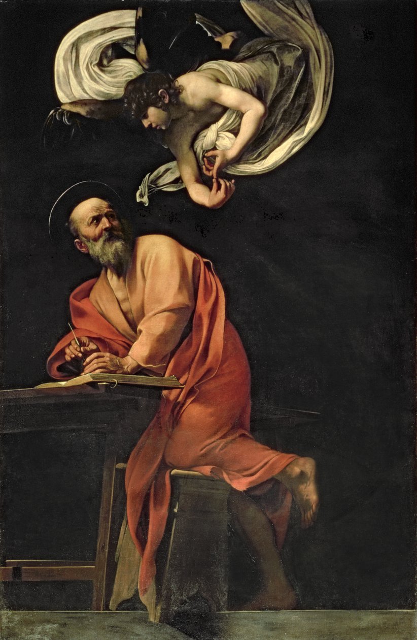 St. Mattheüs en de Engel, 1602 door Michelangelo Merisi Caravaggio
