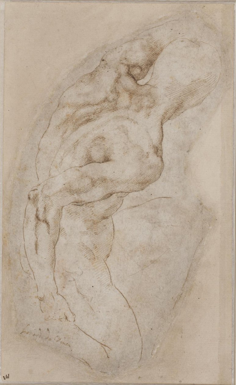 Een knielende jongeling gezien van achteren door Michelangelo Buonarroti