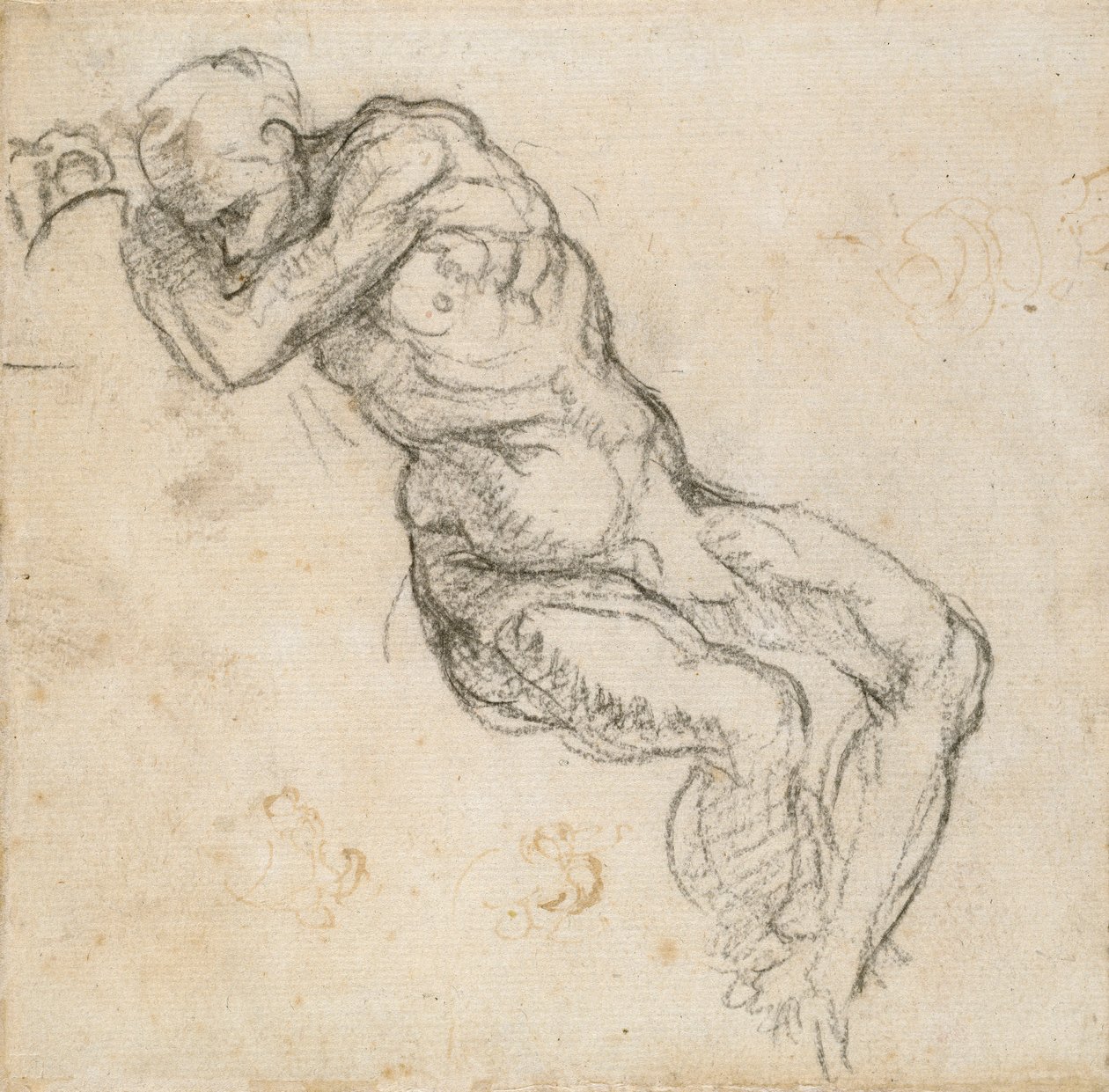 Een naakte man die slaapt door Michelangelo Buonarroti