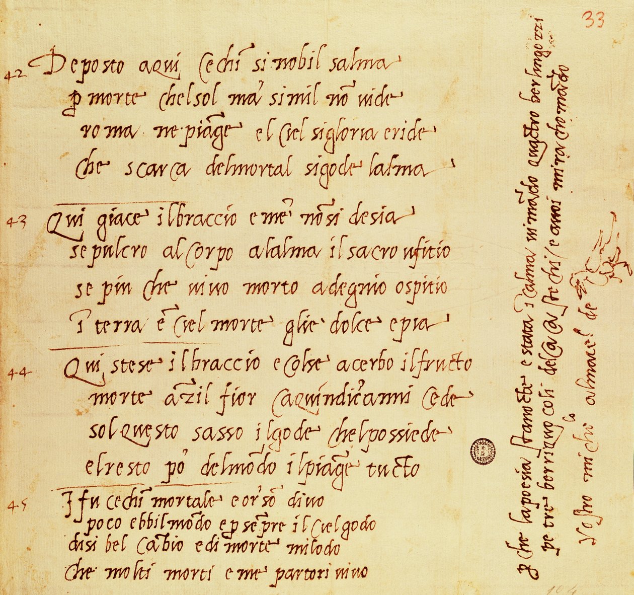 Manuscript van gedicht door Michelangelo Buonarroti door Michelangelo Buonarroti