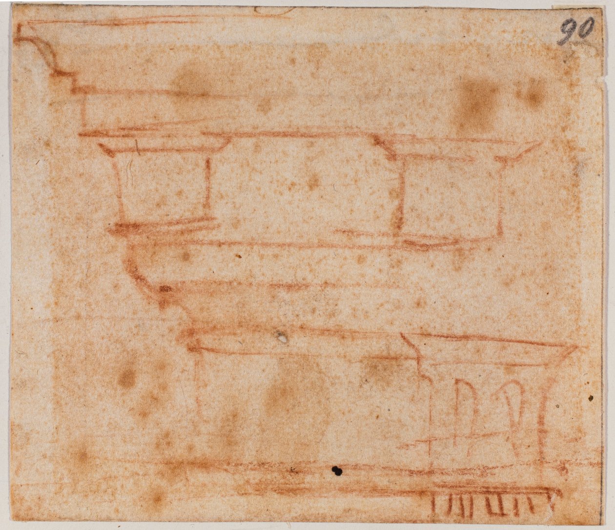Schets van een entablement door Michelangelo Buonarroti