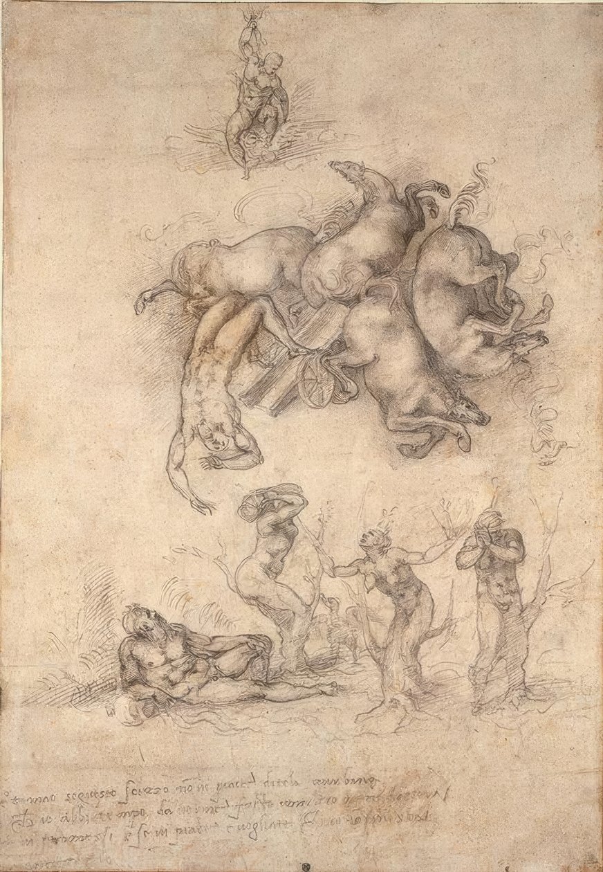 De val van Phaëton door Michelangelo Buonarroti