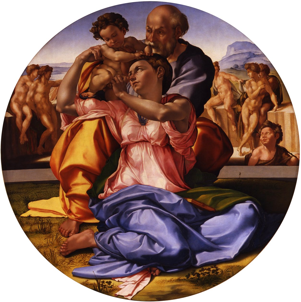 De Heilige Familie (Doni Tondo) door Michelangelo Buonarroti