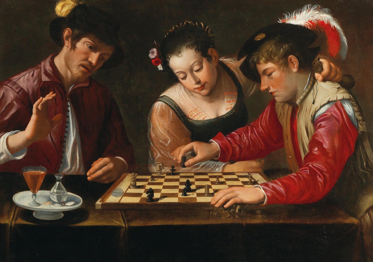 Schaakspelers, 17e eeuw door Michelangelo, Caravaggio