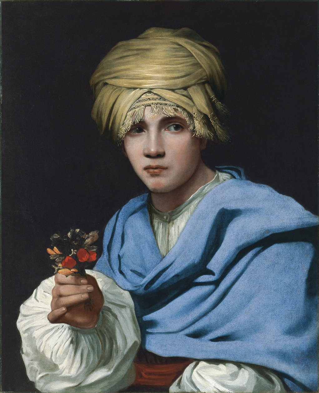 Jongen in een tulband met een ruiker door Michiel Sweerts