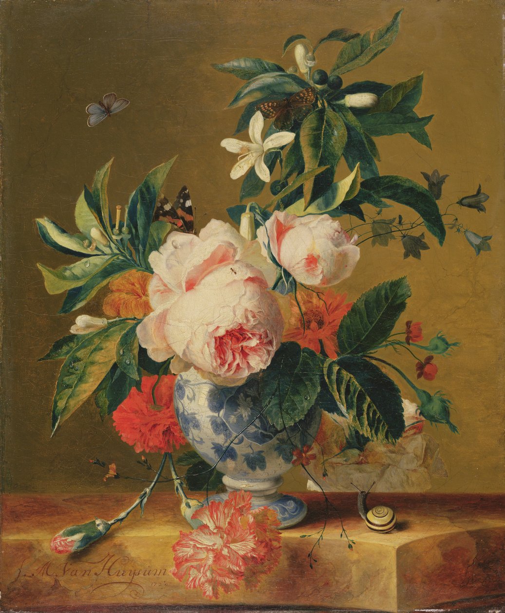 Een vaas met bloemen, 1729 door Michiel Van Huysum