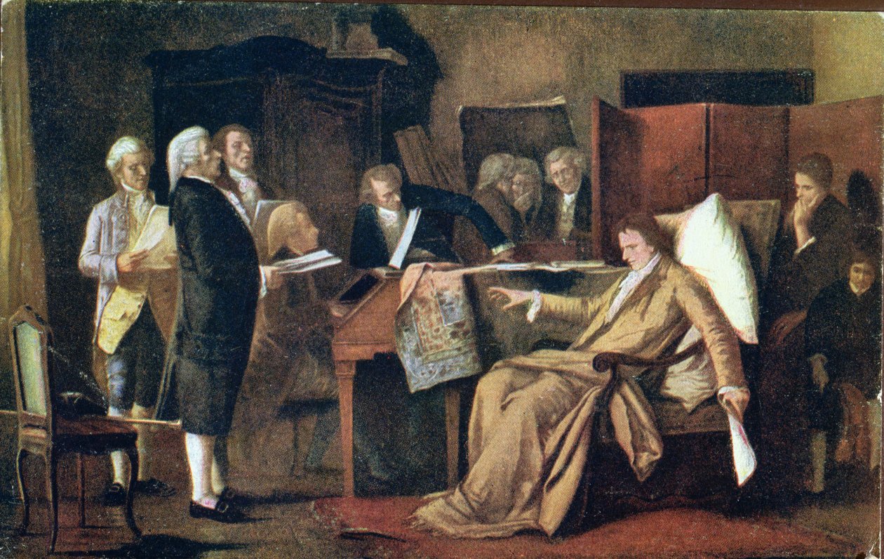Mozart dirigeert zijn Requiem op zijn sterfbed door Mihály Munkácsy