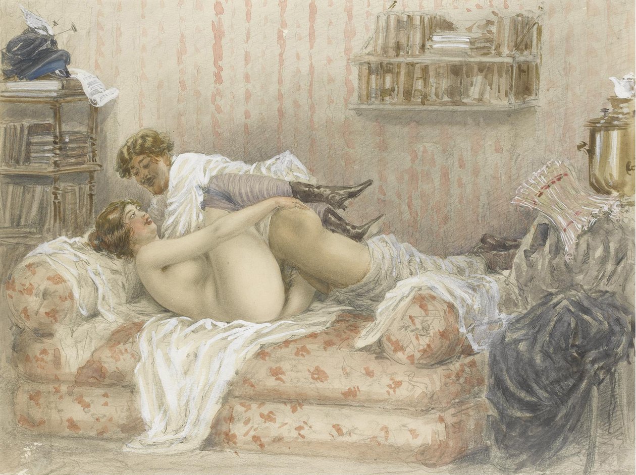 Erotische scène door Mihaly von Zichy