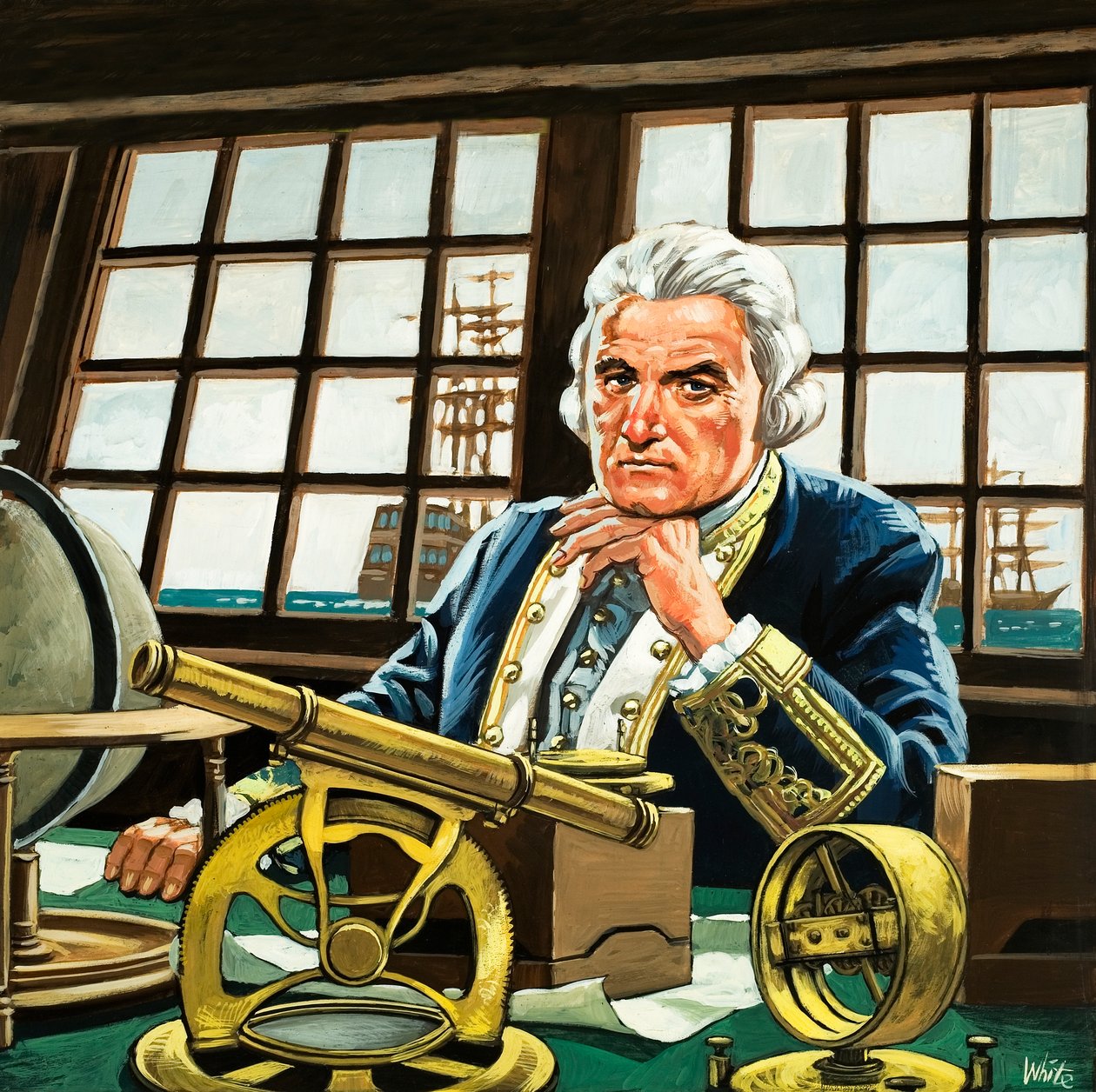 James Cook in zijn hut door Mike (20th century) White