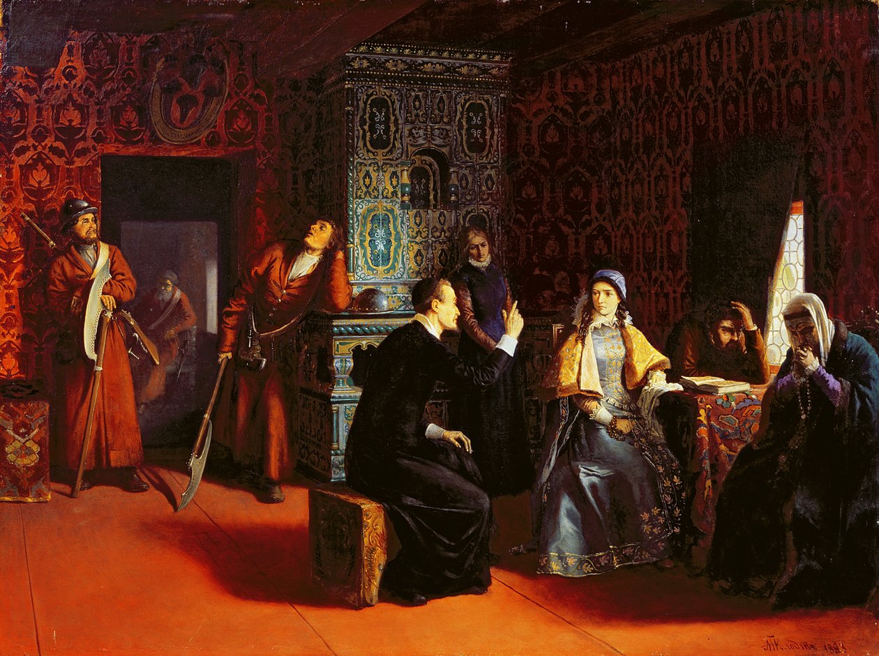 Marina Mniszech onder Arrest met een Priester, 1883 door Mikhail Konstantinovich Klodt