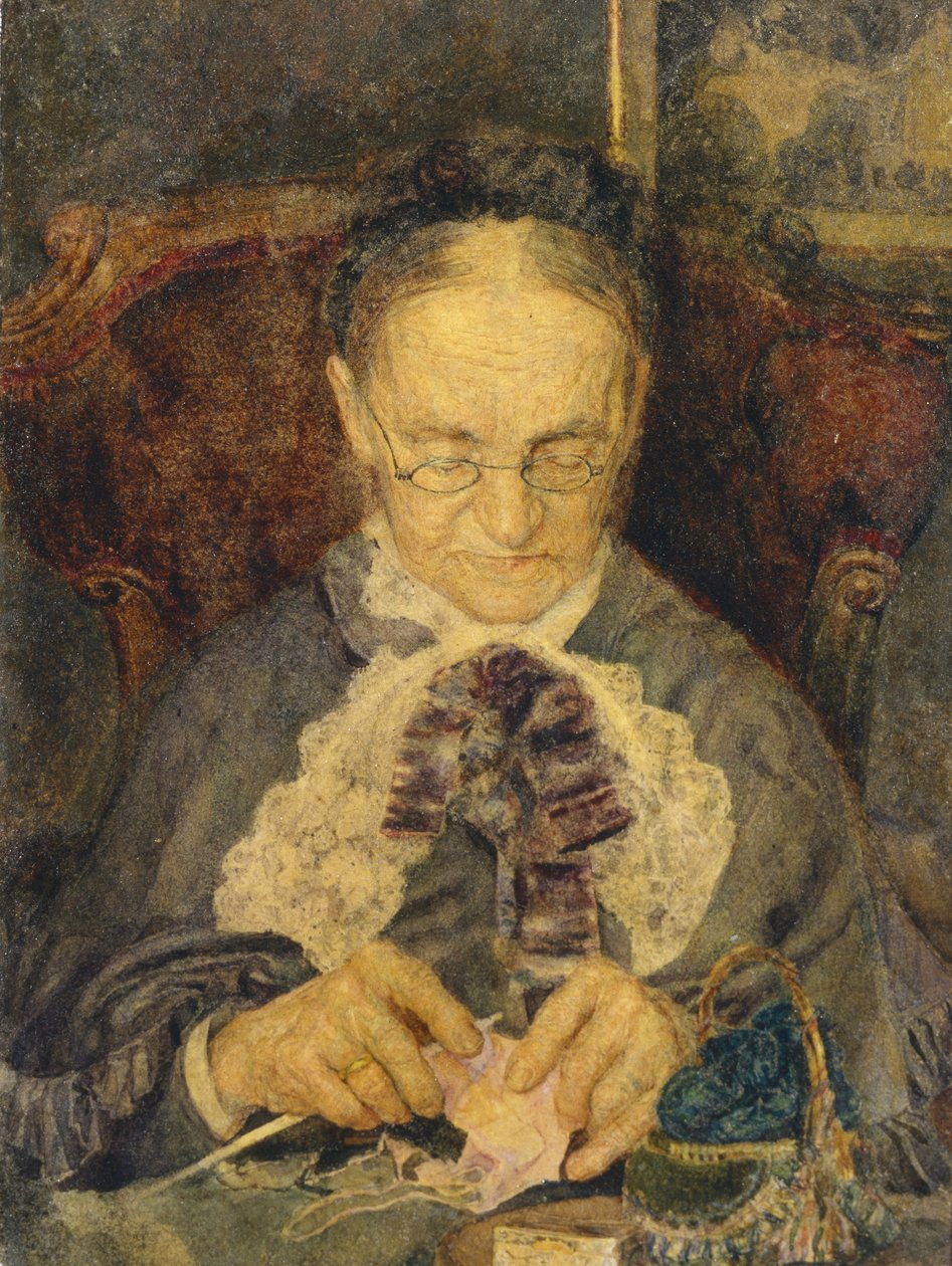 Oma Knorre aan het breien, 1883 door Mikhail Aleksandrovich Vrubel